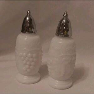 Vintage Milk Glass Salt/Pepper Set Grape Design